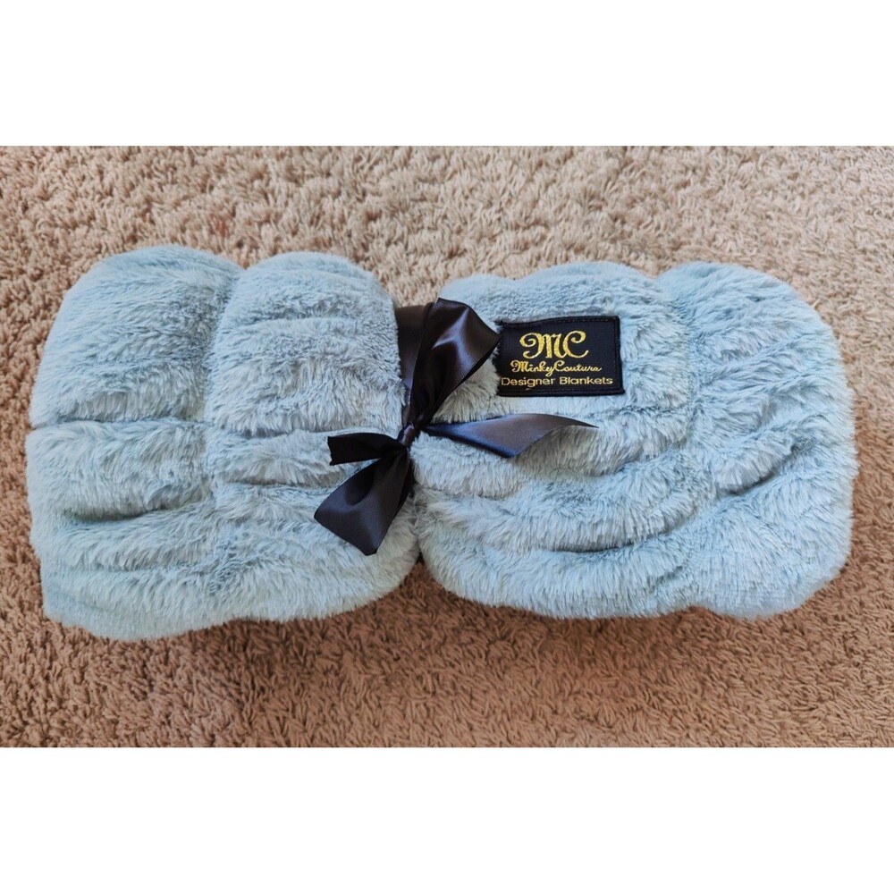 Minky Couture Solid Willow Blue Baby Hugs Blanket 30x36 Plush & Soft - Cleaned